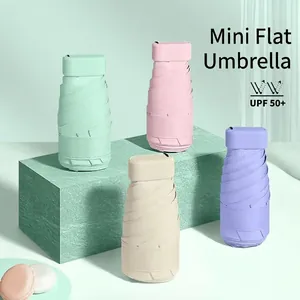 Mini Sunshade Rain Umbrella UV Protection Portable Compact 5 Fold Black Coating Sun Proof With Storage Case Women