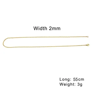 Golden stainless steel O-chain necklace, 2mm width and 55cm length, for daily wear
