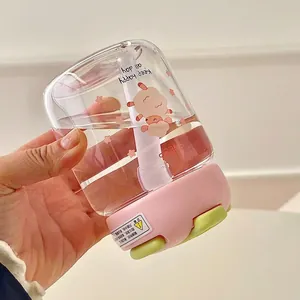 Cute leak-proof glass travel cup with cartoon sheep print and pink secure lid for women