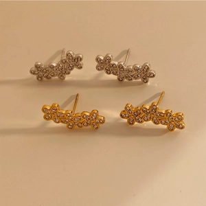 Boucles d'oreilles fleurs géométriques élégantes avec cristaux en argent et doré