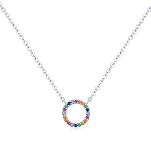 S925 sterling silver necklace with circular pendant featuring multi-colored gemstones