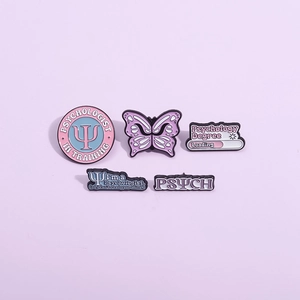 5pcs cartoon psychology enamel pin set with butterfly and psych themes in pink and purple
