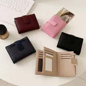Litchi pattern PU leather short bifold wallets for women with multi-card slots