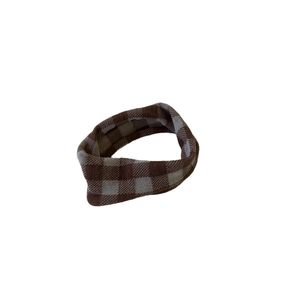Minimalist brown plaid knit hair scrunchie with sweet retro aesthetic for women