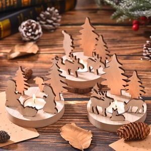 Bougeoir De Noël En Bois Nativité Père Noël Renne Ornement De Table Support De Bougie Décoration En Bois