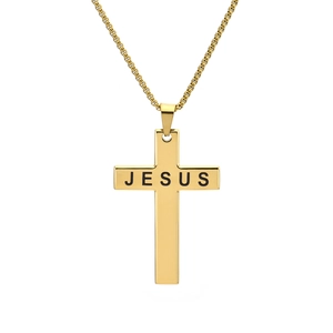 Collier Pendentif Croix Lumineux Acier Inoxydable Gravé Lettre Jésus Brille Dans Le Noir Bijoux Religieux Unisexe