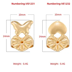Golden butterfly and heart shaped earring backs for support and anti-sagging effect