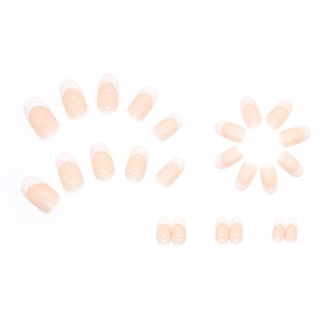 Klassische weiße French-Tip-Nägel in Ovalform mit nude-rosa glänzender Basis