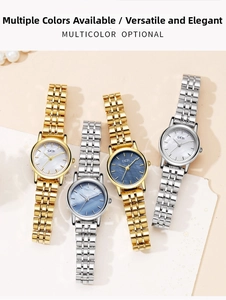 Cuatro elegantes relojes de cuarzo con esferas de nácar y brazaletes de acero en oro y plata