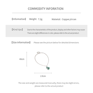 Detailed size chart for emerald zircon gourd necklace featuring a 48cm chain length