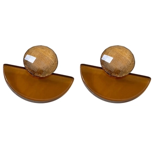 Retro amber resin and gold metal geometric drop earrings for women stylish minimalist design