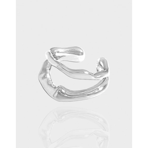 Geometric Irregular Wave Ear Cuff 925 Sterling Silver Double Layer Non Piercing Jewelry For Women Minimalist Chic