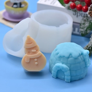 Silicone snowman and igloo cake mold set for creative DIY baking and soap making