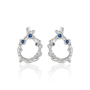 925 Sterling Silver Lava Irregular Circle Stud Earrings With Blue Rhinestone Inlaid Gold Silver Jewelry For Women