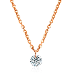 Classic minimalist rose gold O-chain necklace with a single round cut diamond pendant