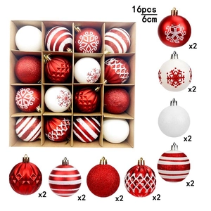 Set of 16 hand-painted red and white 6cm Christmas ornaments for holiday tree decoration