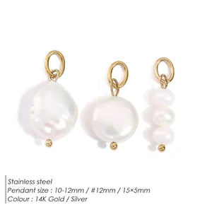 Baroque freshwater pearl pendants in stainless steel with 14K gold and silver plating