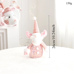 Pink sequin reindeer plush Christmas decoration measuring 26cm in height with 150g weight