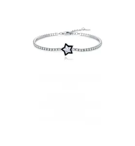Detail of S925 silver bracelet featuring black enamel star and sparkling cubic zirconia