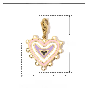 Dettaglio dimensioni ciondolo a cuore 30x20mm in acciaio inossidabile e smalto