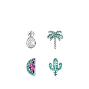 Boucles d'oreilles tropicales en argent S925 avec cactus ananas et palmier en zircones