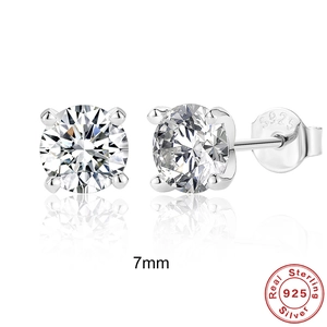 Classic 7mm S925 sterling silver moissanite stud earrings with four-prong setting design