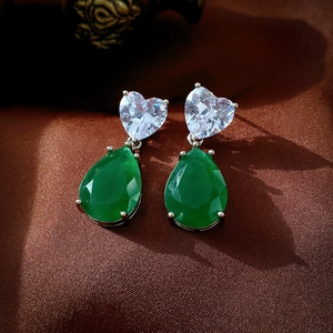Vintage Heart Water Drop Earrings Alloy Zircon With 925 Sterling Silver Earring Post Elegant Green Jewelry For Women