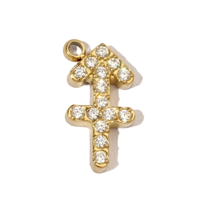 Macro shot of 18K gold plated Sagittarius zodiac pendant set with white zircon stones