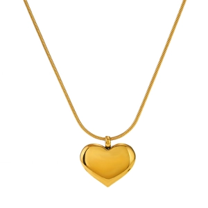 Polished 18K gold plated stainless steel heart pendant on a sleek snake chain necklace