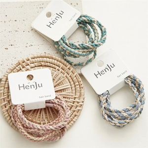 Braided candy colored high elasticity hair bands set in pink blue and green tones