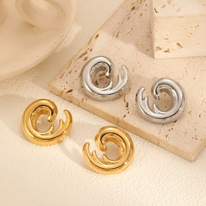 French vintage wavy stainless steel earrings in 18k gold and silver with triple texture