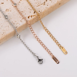 Elegant stainless steel bead chain bracelets with crystal zircons in three colors