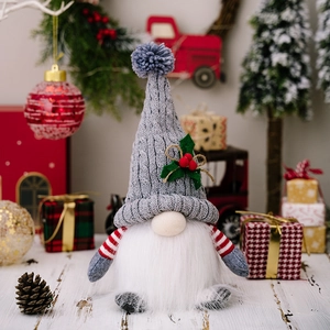 Lighted Christmas gnome doll with grey knitted hat and white beard festive decor