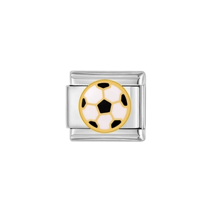 Italienisches Charm-Modul aus Edelstahl mit schwarz-weißem Fußball-Motiv aus Emaille