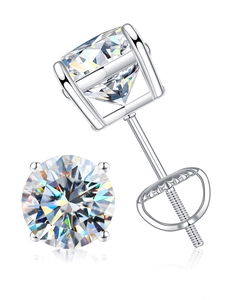 Macro shot of 925 sterling silver moissanite stud earring with secure screw-back design