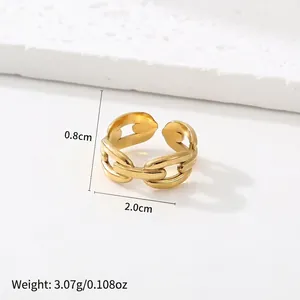 18k gold plated stainless steel chunky chain ring with adjustable open band design