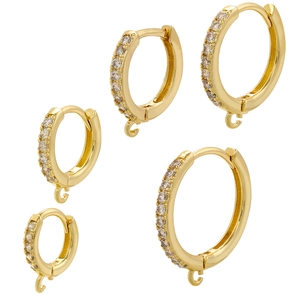 Copper Huggie Hoop Earrings Cubic Zirconia With Hanging Loop For DIY Jewelry Making Minimalist Fashion Women