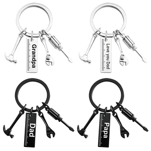Stainless Steel Keychain Mini Hammer Wrench Screwdriver Tools Ruler Tag Engraved Gift For Father Grandpa Dad Papa