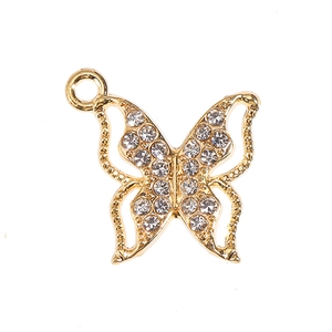 Golden butterfly pendant with sparkling rhinestones for DIY necklace and earring making