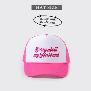 Größentabelle für pink-weiße Trucker-Cap mit Sorry About My Husband Stickerei-Details