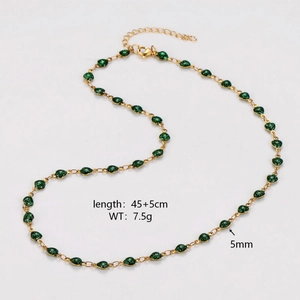 Gold stainless steel glitter green heart pendant necklace with 45+5cm chain size detail