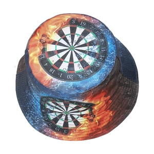 Unisex bucket hat featuring fire and ice dartboard print for outdoor sun protection