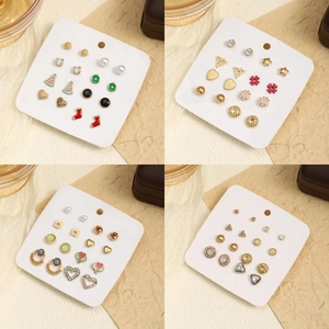 Alloy Stud Earrings With Stainless Steel Earring Post Faux Artificial Pearl Rhinestone Geometric Heart Christmas Style For Women