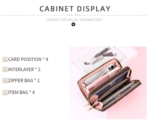 Detailed interior of long zipper wallet featuring card slots and spacious compartments