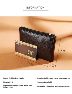 Detailed view of black litchi pattern PU leather coin purse with size markings