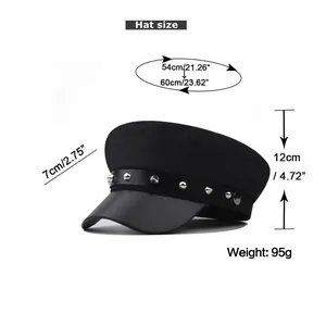 Tabella taglie per questo berretto nero con borchie e circonferenza di 54-60cm