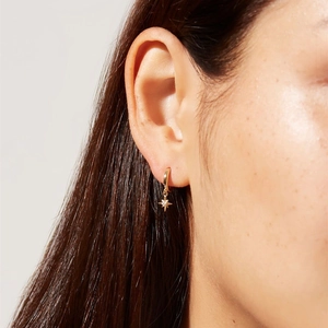 Élégantes boucles d'oreilles étoile à huit branches en or avec zircons sur un mannequin