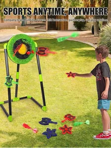 Outdoor kids throwing target game with stand including axes and star darts
