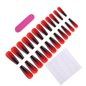 Kit featuring 24 long ballerina red to black gradient nails with glue tabs and a file