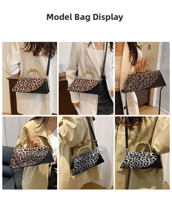 Detail view of leopard print crossbody bags with golden woven handles and leather straps